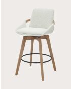 Chaise de bar en tissu bouclette et pieds en bois Saly blanche - 49.5 x 55 x 94.5 cm