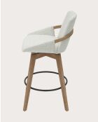 Chaise de bar en tissu bouclette et pieds en bois Saly blanche - 49.5 x 55 x 94.5 cm