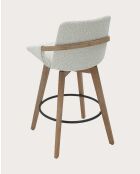 Chaise de bar en tissu bouclette et pieds en bois Saly blanche - 49.5 x 55 x 94.5 cm