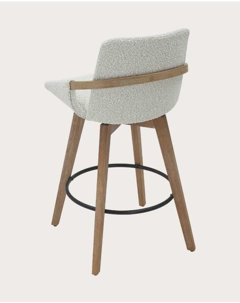 Chaise de bar en tissu bouclette et pieds en bois Saly blanche - 49.5 x 55 x 94.5 cm