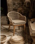 Silla Maelie de teca maciza y cuerda beige, 62 x 65 x 78 cm
