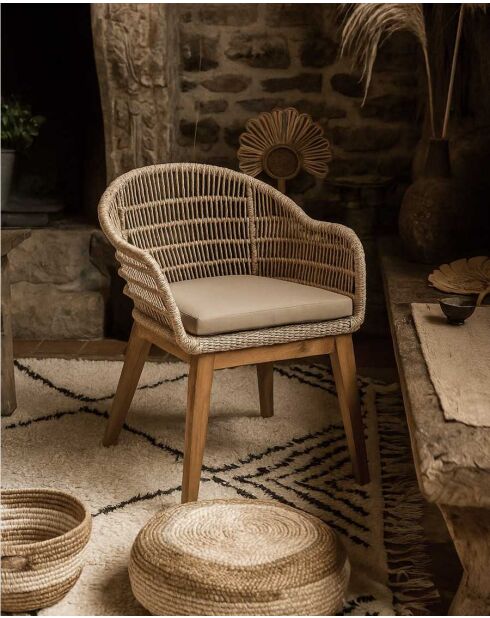 Chaise en teck massif et corde beige Maelie - 62 x 65 x 78 cm