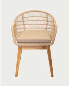 Silla Maelie de teca maciza y cuerda beige, 62 x 65 x 78 cm