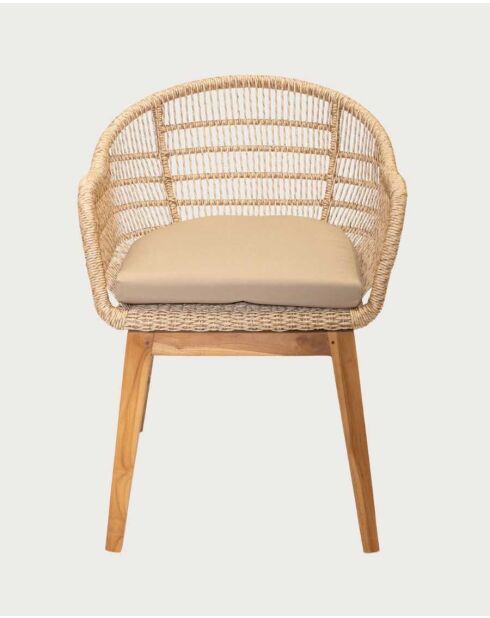Chaise en teck massif et corde beige Maelie - 62 x 65 x 78 cm