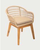 Silla Maelie de teca maciza y cuerda beige, 62 x 65 x 78 cm