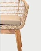 Silla Maelie de teca maciza y cuerda beige, 62 x 65 x 78 cm