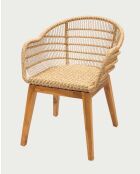 Silla Maelie de teca maciza y cuerda beige, 62 x 65 x 78 cm