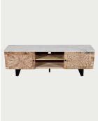 Porta TV in legno massello di mango e marmo bianco Sunet natural - 160 x 40 x 50 cm