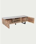 Porta TV in legno massello di mango e marmo bianco Sunet natural - 160 x 40 x 50 cm