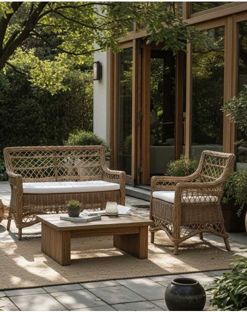 Fauteuil de jardin en rotin Asana naturel - 60 x 70 x 92 cm