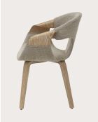Chaise en tissu taupe et bois blanchi Gazy - 54.5 x 56.5 x 77.5 cm