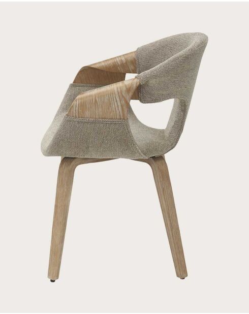 Chaise en tissu taupe et bois blanchi Gazy - 54.5 x 56.5 x 77.5 cm