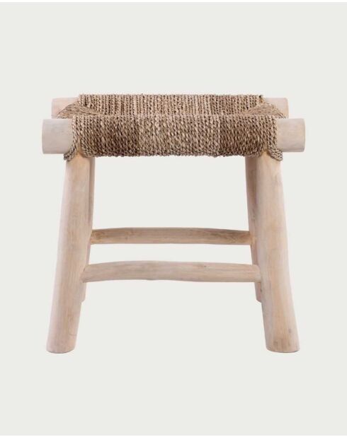 Tabouret en branche de teck et jacinthe d'eau Matra naturel - 50 x 35 x 45 cm