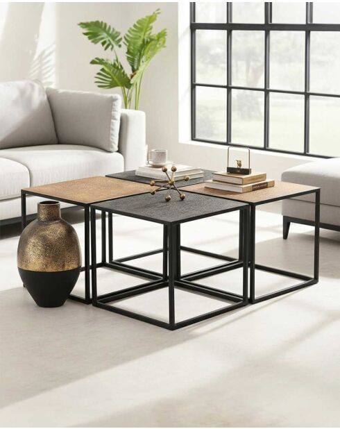 Quadratischer Couchtisch Domino aus zweifarbigem schwarzem und goldenem Metall - 80 x 80 x 40 cm
