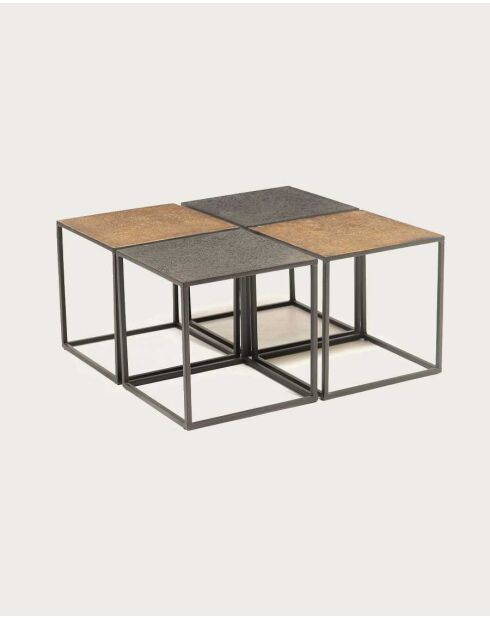 Quadratischer Couchtisch Domino aus zweifarbigem schwarzem und goldenem Metall - 80 x 80 x 40 cm
