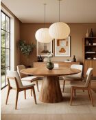 Ronde mangohouten eettafel met conische basis en natuurlijke bistro in vriendelijke stijl - 120 x 120 x 76 cm