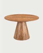 Ronde mangohouten eettafel met conische basis en natuurlijke bistro in vriendelijke stijl - 120 x 120 x 76 cm