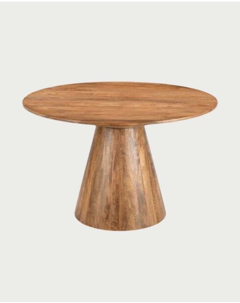 Ronde mangohouten eettafel met conische basis en natuurlijke bistro in vriendelijke stijl - 120 x 120 x 76 cm