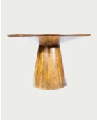 Ronde mangohouten eettafel met conische basis en natuurlijke bistro in vriendelijke stijl - 120 x 120 x 76 cm
