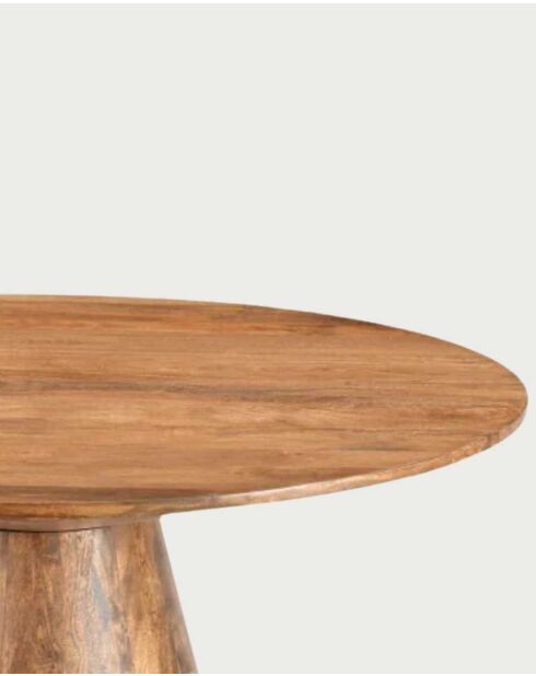 Ronde mangohouten eettafel met conische basis en natuurlijke bistro in vriendelijke stijl - 120 x 120 x 76 cm