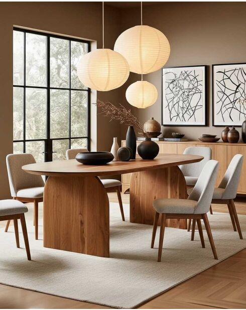 Tavolo da pranzo ovale in legno di acacia, base dal design curvo e stile minimalista naturale Vega - 200 x 90 x 76 cm