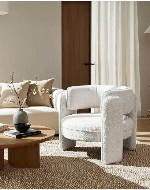 Sillón Cocooning de tela rizada beige Aéla blanquecino - 92 x 88 x 74 cm