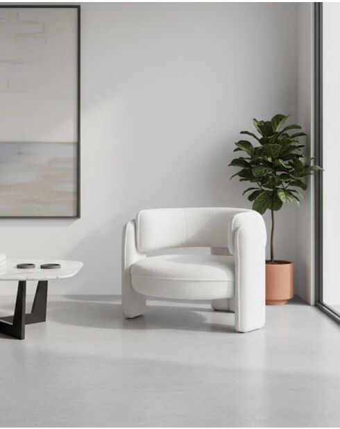 Sillón Cocooning de tela rizada beige Aéla blanquecino - 92 x 88 x 74 cm