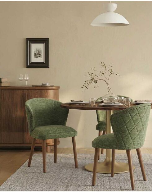 Lot de 2 chaises repas en tissu vert avec pieds en bois Molo - 46 x 47 x 80 cm