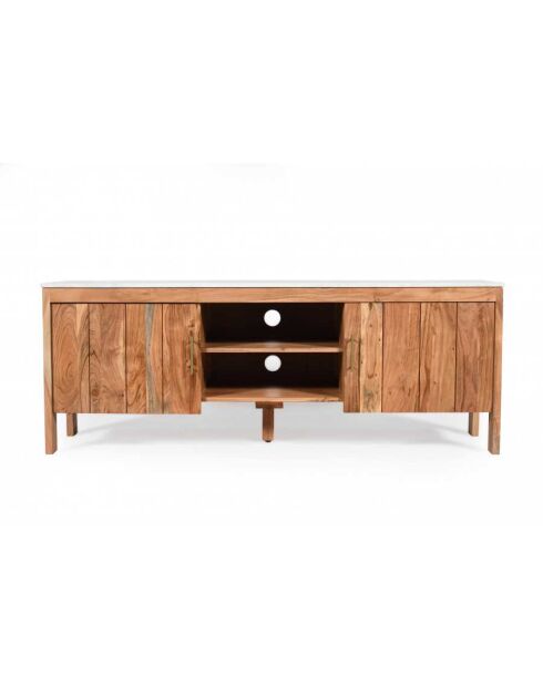 Meuble TV en acacia et marbre blanc Havena naturel - 160 x 40 x 60 cm