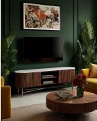 TV-Ständer aus Holz mit natürlicher Céline-Marmorplatte - 150 x 40 x 51 cm