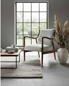 Scandinavische fauteuil in massief hout, eiken en linnen, lichtgrijs, amber - 64 x 77 x 83 cm
