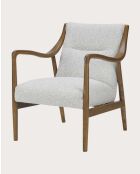 Scandinavische fauteuil in massief hout, eiken en linnen, lichtgrijs, amber - 64 x 77 x 83 cm