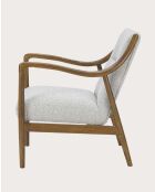 Scandinavische fauteuil in massief hout, eiken en linnen, lichtgrijs, amber - 64 x 77 x 83 cm