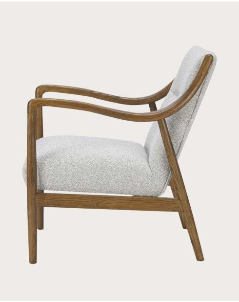 Scandinavische fauteuil in massief hout, eiken en linnen, lichtgrijs, amber - 64 x 77 x 83 cm