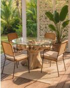 Table de jardin en bois brut de teck avec le plateau de verre Forest naturelle - 120 x 120 x 76 cm