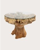 Table de jardin en bois brut de teck avec le plateau de verre Forest naturelle - 120 x 120 x 76 cm
