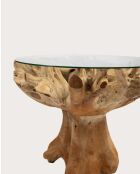 Table de jardin en bois brut de teck avec le plateau de verre Forest naturelle - 120 x 120 x 76 cm