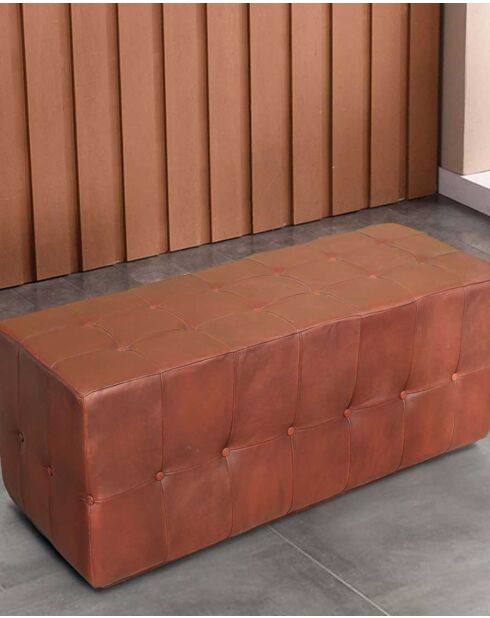 Banc rembourré en cuir marron capitonné Palm - 128 x 56 x 43 cm