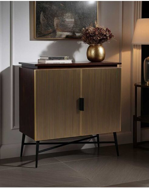 Petit buffet 2 portes finition laiton vieilli Moon doré - 74 x 40 x 80 cm