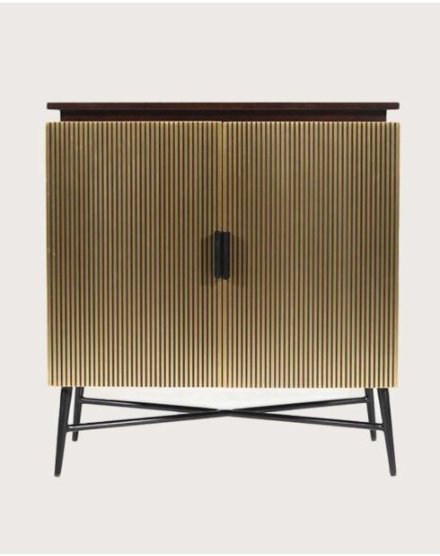 Petit buffet 2 portes finition laiton vieilli Moon doré - 74 x 40 x 80 cm