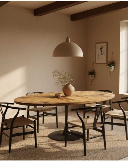 Tavolo ovale in legno massello per 8 persone, piano in mango e piede a tulipano nero opaco Sofia - 160 x 90 x 78 cm