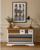 Consolle Sungkai in legno - bianco e naturale Inda - 110 x 35 x 80 cm