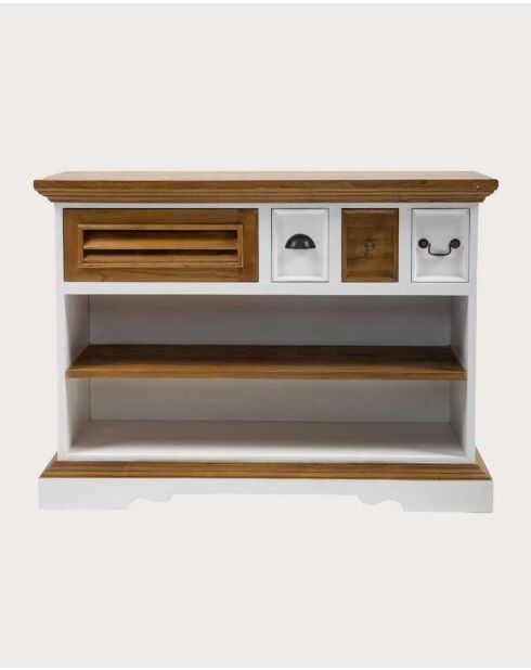 Consolle Sungkai in legno - bianco e naturale Inda - 110 x 35 x 80 cm