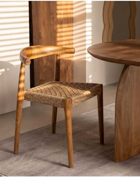 Silla de teca maciza y cuerda sintética de sofá natural - 42 x 46 x 73 cm