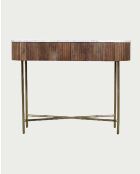 Konsole aus massivem Mangoholz und weißem Marmor Céline natural - 100 x 32 x 76 cm