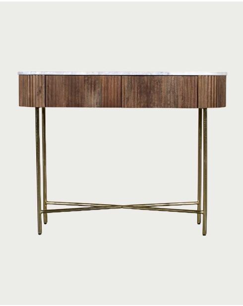 Console en bois de manguier massif et marbre blanc Céline naturelle - 100 x 32 x 76 cm