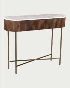 Konsole aus massivem Mangoholz und weißem Marmor Céline natural - 100 x 32 x 76 cm