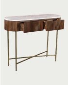 Konsole aus massivem Mangoholz und weißem Marmor Céline natural - 100 x 32 x 76 cm