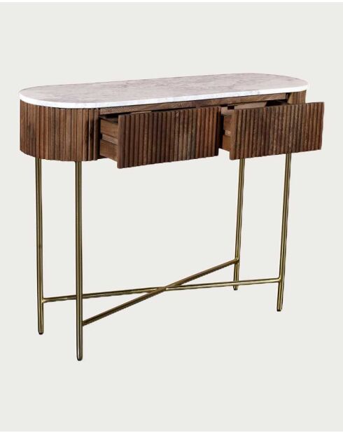 Konsole aus massivem Mangoholz und weißem Marmor Céline natural - 100 x 32 x 76 cm