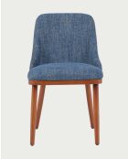 Lot de 2 chaises repas en tissu bleu avec pieds en bois Liro - 48 x 53 x 81 cm